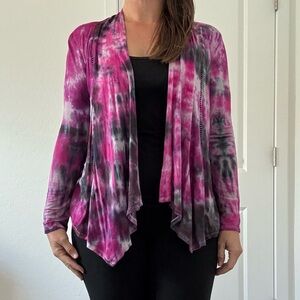 Always Indigo Boho asymmetric Tie-Dye Open Cardigan